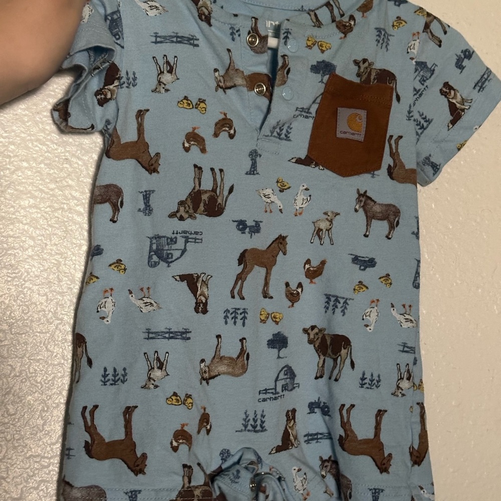 Carhartt Baby Blue Farm Animal Romper